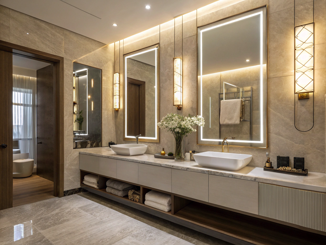 Modern bathroom lighting and hardware